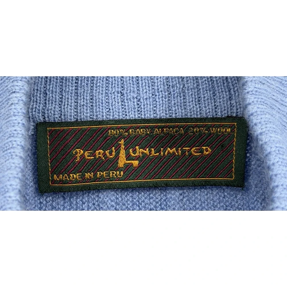 Peru Unlimited Alpaca Wool 1/4 Zip Pullover Sweater Mens L Blue Ribbed Luxury